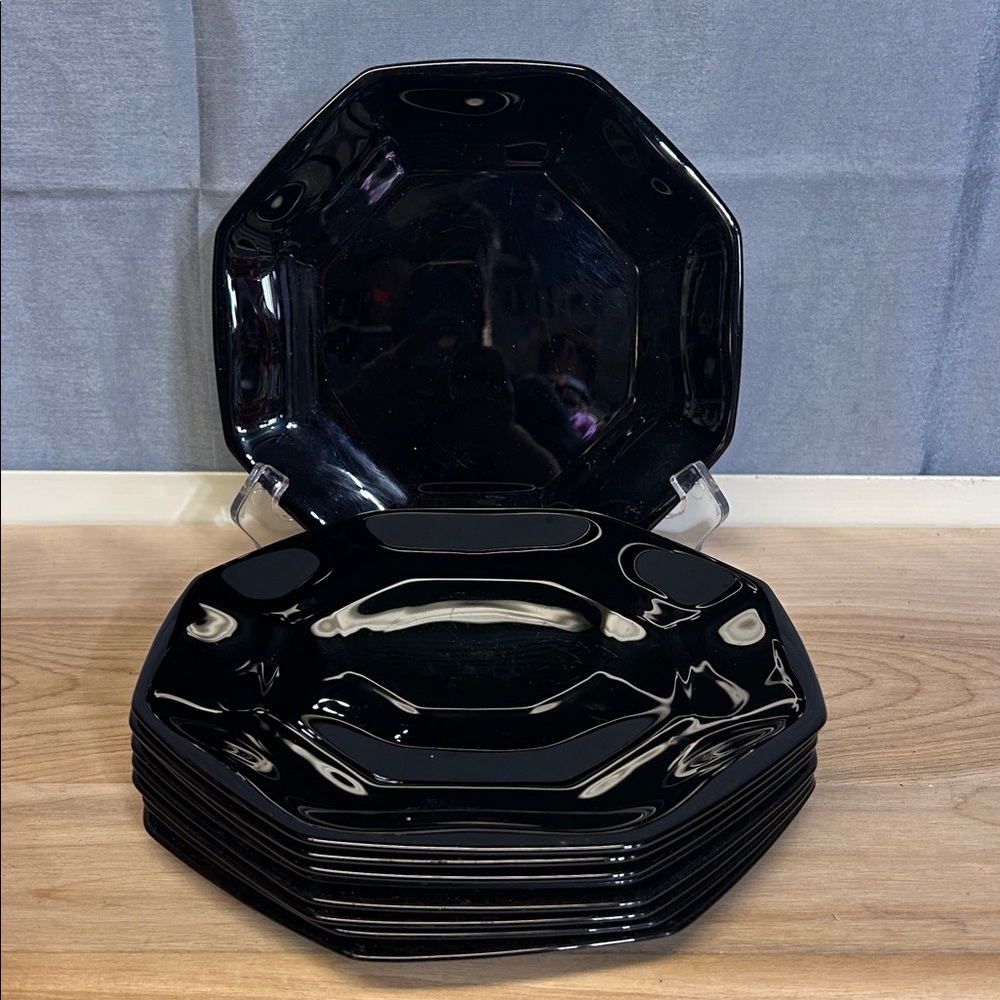 Arcoroc France Octime Black Octagonal Glass Dinnerware - Salad Plate 7,5 inches